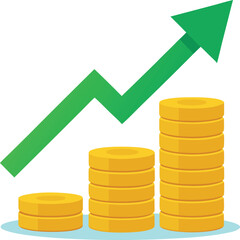 Vector Of Stacked Coins With Green Upward Arrow