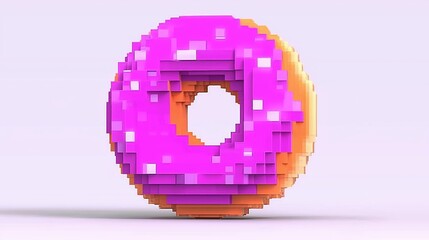 Colorful Pixelated Donut with Pink Frosting on a Minimalist Background
