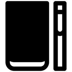Notebook. Outlined stroke vector icon with black-filled details.