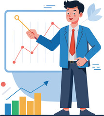 Vector of Stock Analyst Pointing at Bullish Line Chart