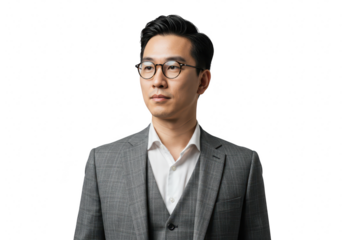 Asian businessman in a suit and glasses isolated on transparent background