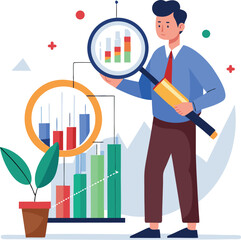 Vector of Trader Using Magnifying Glass on Chart