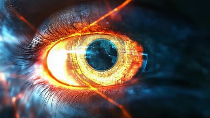 Eye observing futuristic digital cityscape reflecting in iris - Powered by Adobe
