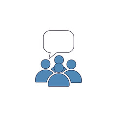Obraz premium A group of stylized blue people icons with an empty speech bubble, symbolizing communication and discussion.