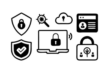 Cyber security icons set, data protection and internet security