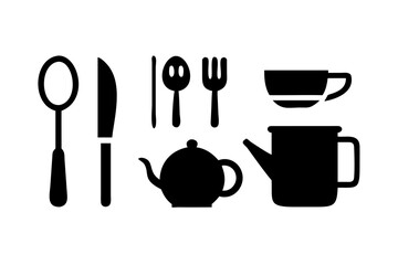 Kitchenware and tableware icons for cooking