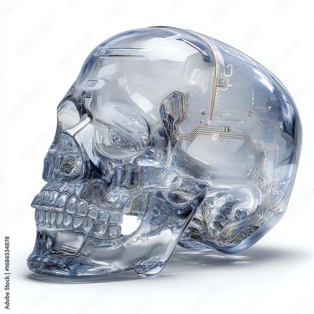 Poster halloween concept. transparent skull design with a digital circuit pattern.