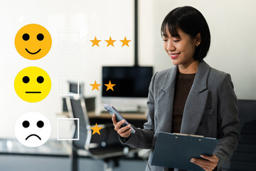 User give rating to service experience on online application smartphone.