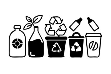 Recycling icon set representing waste separation