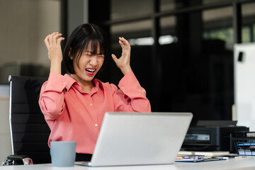 stressed businesswoman working in the office. Businessman thinking too much work concept in the...