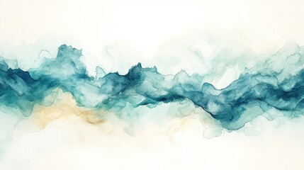 Abstract Watercolor Wash in Pastel Mint and Cream, Fluid Organic Shapes with Blurred Edges and Airy Feel