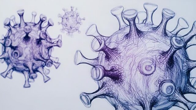 Coronavirus sketch showing pathogen attacking respiratory system