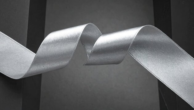 Silver Satin Ribbon Arc on Gray Background