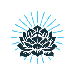 Turquoise Lotus Flower with Sunburst Rays Sham El Nessim Spring Festival Solid turquoise blooming lotus with layered petals and sunburst rays