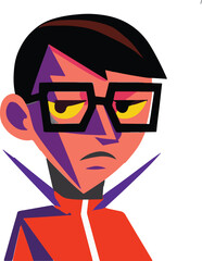 Geometric Portrait of a Stern Man in Bold Colors and Angular Style