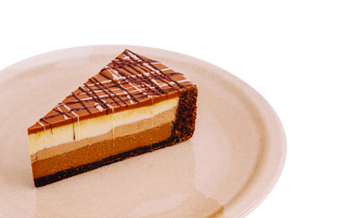 Delicious layered chocolate dessert on a plate ready to be enjoyed