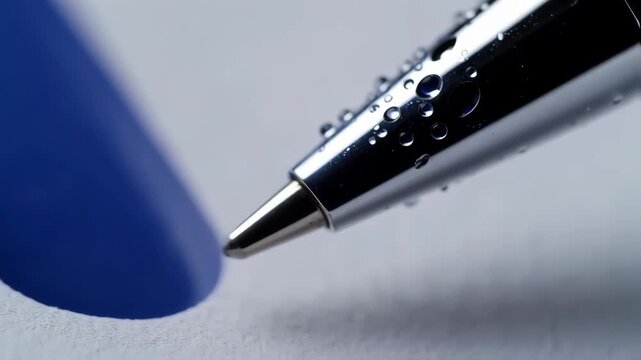 Close-up of a pen tip with water droplets