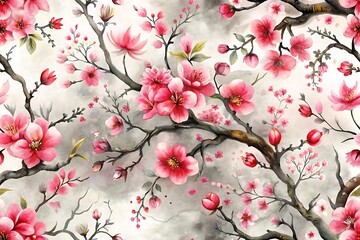 Painting of a tree with pink flowers