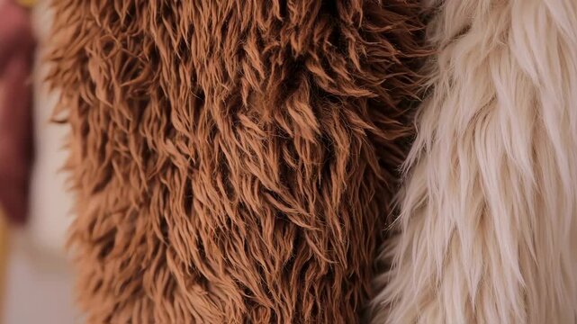 Close-up of two tones of faux fur