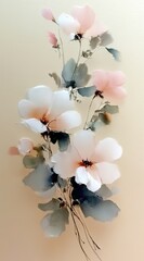 Delicate Floral Arrangement of Soft Pink and White Blooms Against a Cream Background Evoking Serenity
