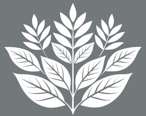 Elegant White Leaf and Branch Design on Gray Background for Botanical Illustration