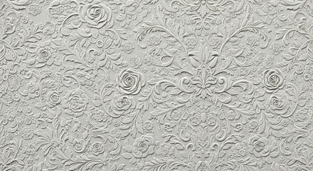 Elegant Victorian Relief Embossed Paper Seamless Pattern Intricate Floral Background