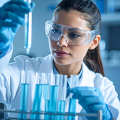 Scientist examining test tubes