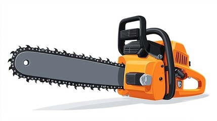 Powerful Orange Chainsaw Ready for Action in a Forested Environment with Sharp Blade Reflection 