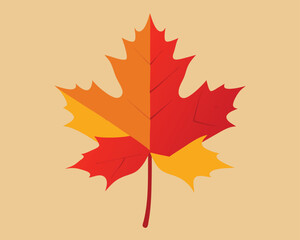 Stylized Autumn Maple Leaf in Warm Colors on a Beige Background