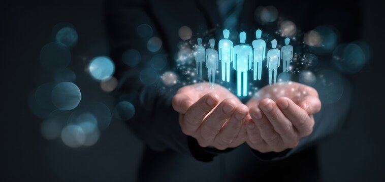 The Hands Holding Digital Representation of a Diverse Community and Collaboration