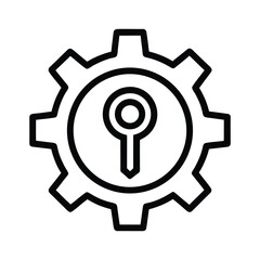 Black outline gear shaped key icon on white background