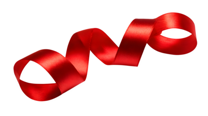 red curved Christmas ribbon isolated on white