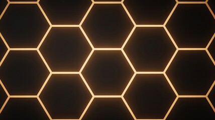 Obraz premium Abstract Hexagon Pattern: Dark Background, Warm Gold Accents, Modern Geometric Design