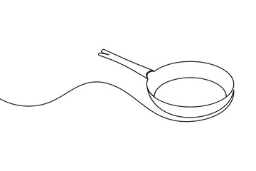 Continuous line drawing of frying pan minimalist cooking utensil illustration