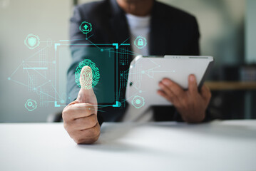 Man hand with cupped hands under a glowing AI interface surrounded by futuristic tech icons.