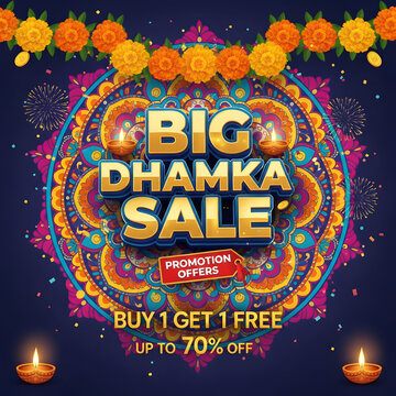 creative diwali festival banner card with big dhamaka offer sales logo promotion gift tag and typography design