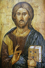 Christ pantocrator painting.   Madrid. Spain.