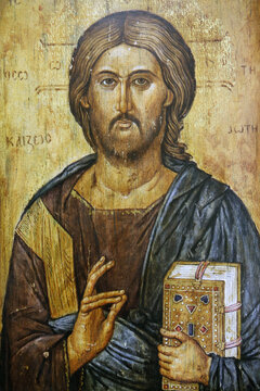 Christ pantocrator painting.   Madrid. Spain.