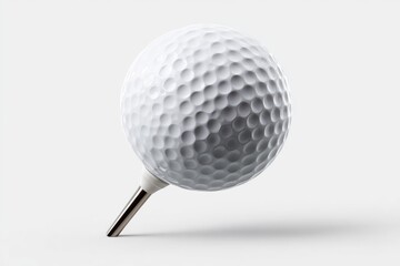 A white golf ball on a tee against a white background