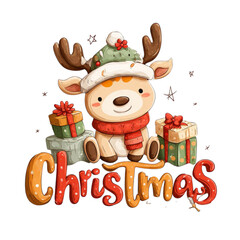 Festive Reindeer Cute Christmas Vector with Gifts  Holiday Cheer.