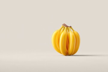 A bunch of ripe yellow bananas sits on a light gray background