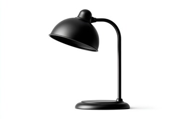 Sleek black desk lamp with a curved arm and dome shade, isolated on white