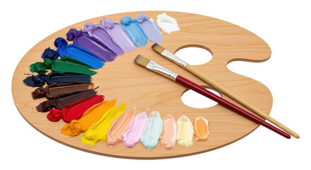 Isolated Palette with Paint and Brushes