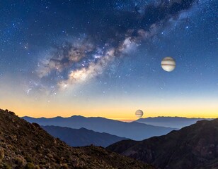 Night sky panorama over mountains