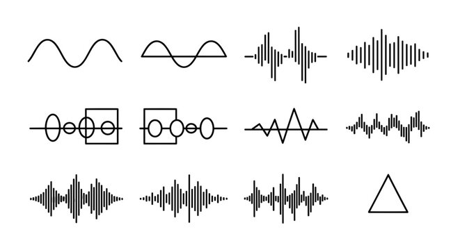 A collection of twelve different waveform illustrations, each showing a unique pattern and shape.