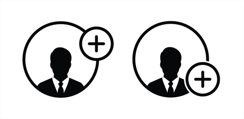 New user vector icons for web application user interfaces. Set of icons for adding to friends. Icons for applications and communication. Social media concept. Icon of a man in a circle.