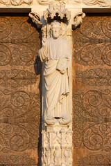Obraz premium Paris Notre Dame cathedral west wing. Central trumeau Christ sculpture. Paris. France.
