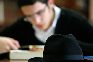 Talmud student in a yeshiva.  Jewish synagogue.  Montrouge. France.