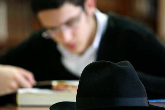 Talmud student in a yeshiva.  Jewish synagogue.  Montrouge. France.