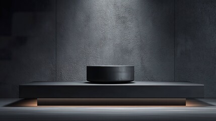 Empty modern dark gray concrete platform with bowl